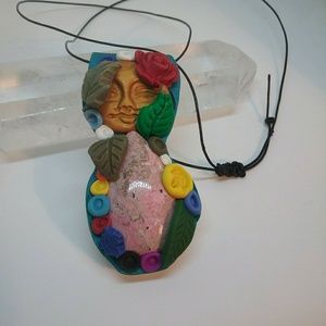 Polymer clay and rhodonite pendant